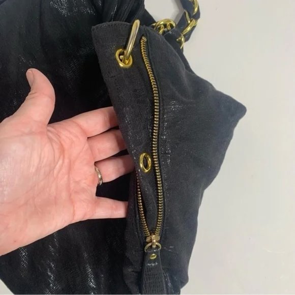 A/X Armani Exchange Shimmery Black Expandable Hobo Bag w Decorative Grommets - Picture 5 of 5